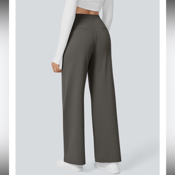 Halara Pleated High Waist Wide Leg Pull On Stretch Pants Medium Petite Gray - Picture 4 of 16